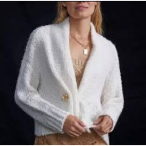 Anthropologie Knit Cardigan Cropped Sweater‎ White Size XS Cottage Granny Nonna